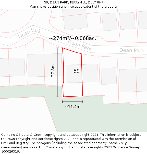 59, DEAN PARK, FERRYHILL, DL17 8HR: Plot and title map