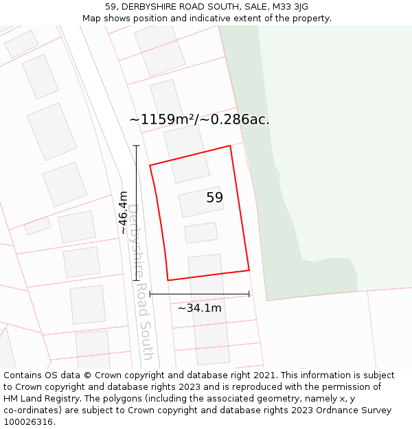 59, DERBYSHIRE ROAD SOUTH, SALE, M33 3JG: Plot and title map