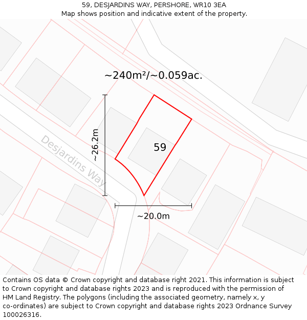 59, DESJARDINS WAY, PERSHORE, WR10 3EA: Plot and title map
