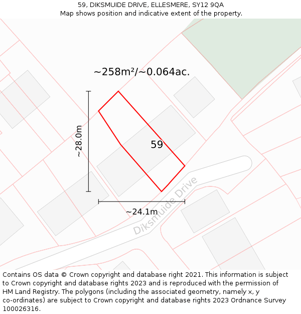 59, DIKSMUIDE DRIVE, ELLESMERE, SY12 9QA: Plot and title map