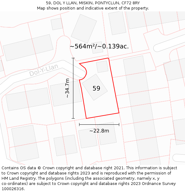 59, DOL Y LLAN, MISKIN, PONTYCLUN, CF72 8RY: Plot and title map