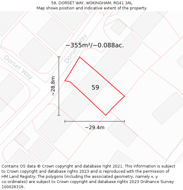 59, DORSET WAY, WOKINGHAM, RG41 3AL: Plot and title map