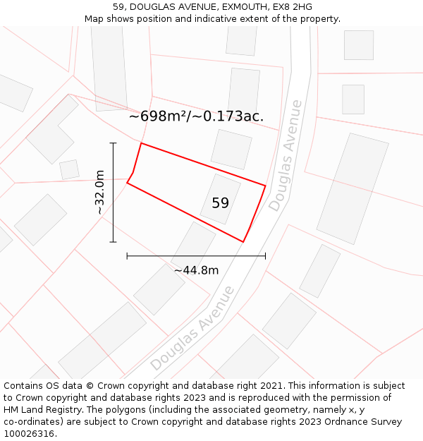 59, DOUGLAS AVENUE, EXMOUTH, EX8 2HG: Plot and title map
