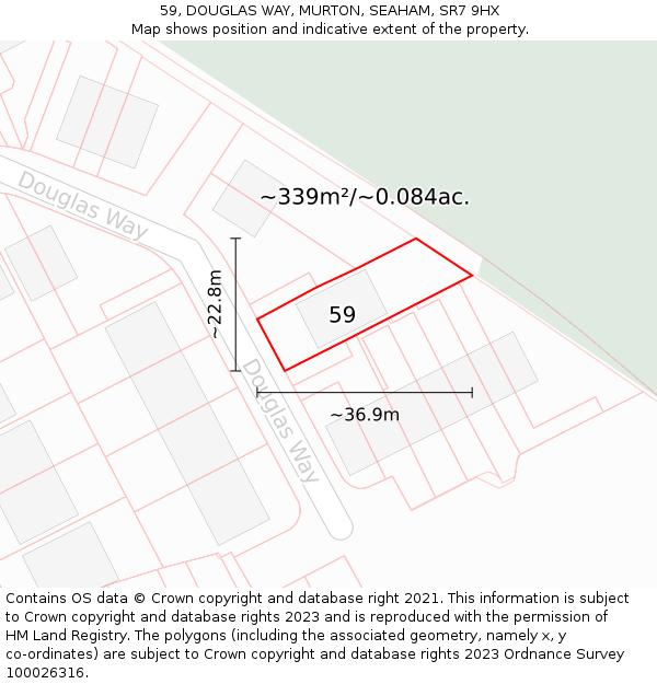 59, DOUGLAS WAY, MURTON, SEAHAM, SR7 9HX: Plot and title map