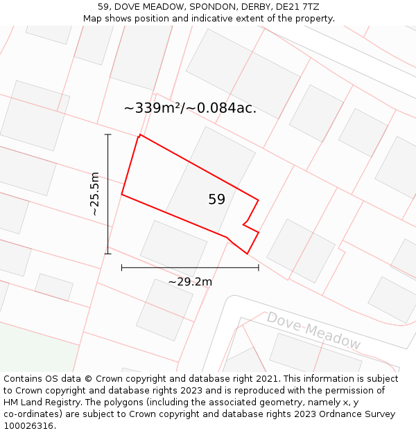 59, DOVE MEADOW, SPONDON, DERBY, DE21 7TZ: Plot and title map