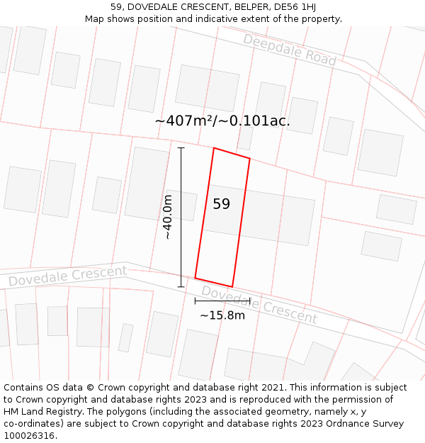 59, DOVEDALE CRESCENT, BELPER, DE56 1HJ: Plot and title map