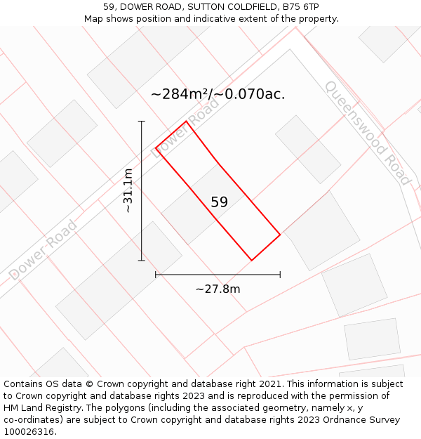 59, DOWER ROAD, SUTTON COLDFIELD, B75 6TP: Plot and title map