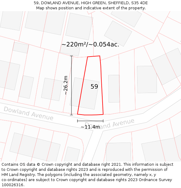 59, DOWLAND AVENUE, HIGH GREEN, SHEFFIELD, S35 4DE: Plot and title map