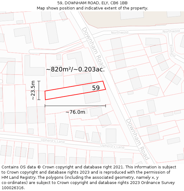 59, DOWNHAM ROAD, ELY, CB6 1BB: Plot and title map