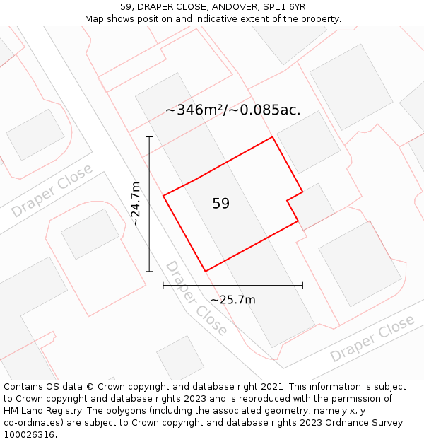 59, DRAPER CLOSE, ANDOVER, SP11 6YR: Plot and title map