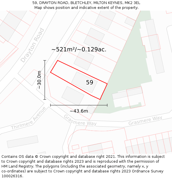 59, DRAYTON ROAD, BLETCHLEY, MILTON KEYNES, MK2 3EL: Plot and title map