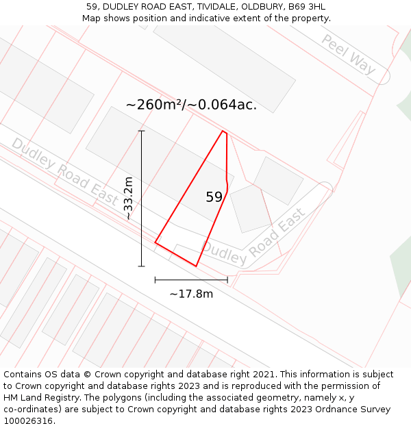 59, DUDLEY ROAD EAST, TIVIDALE, OLDBURY, B69 3HL: Plot and title map