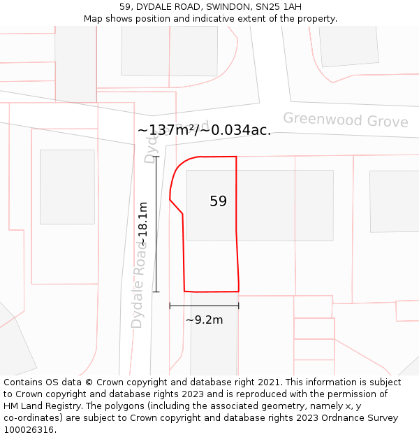 59, DYDALE ROAD, SWINDON, SN25 1AH: Plot and title map