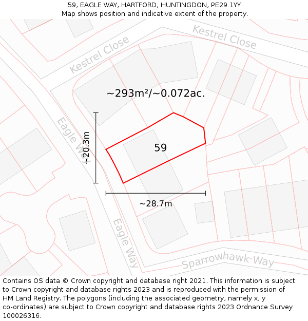 59, EAGLE WAY, HARTFORD, HUNTINGDON, PE29 1YY: Plot and title map