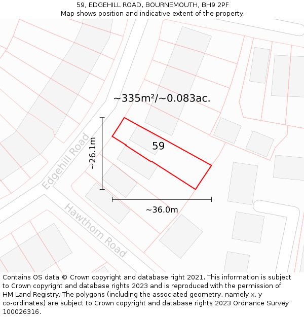 59, EDGEHILL ROAD, BOURNEMOUTH, BH9 2PF: Plot and title map