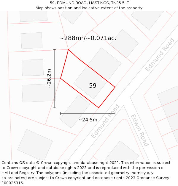 59, EDMUND ROAD, HASTINGS, TN35 5LE: Plot and title map