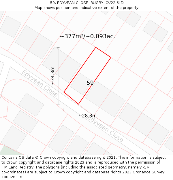59, EDYVEAN CLOSE, RUGBY, CV22 6LD: Plot and title map
