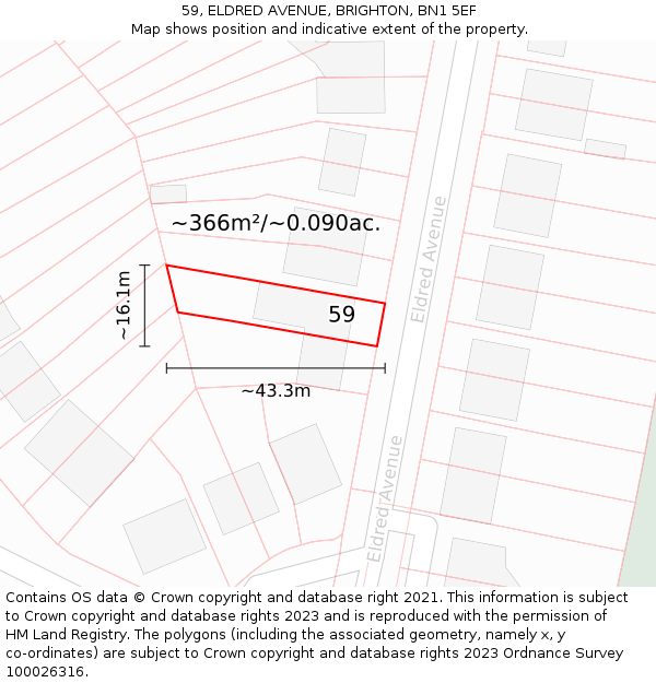 59, ELDRED AVENUE, BRIGHTON, BN1 5EF: Plot and title map