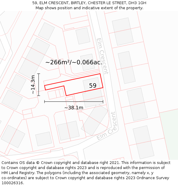 59, ELM CRESCENT, BIRTLEY, CHESTER LE STREET, DH3 1GH: Plot and title map
