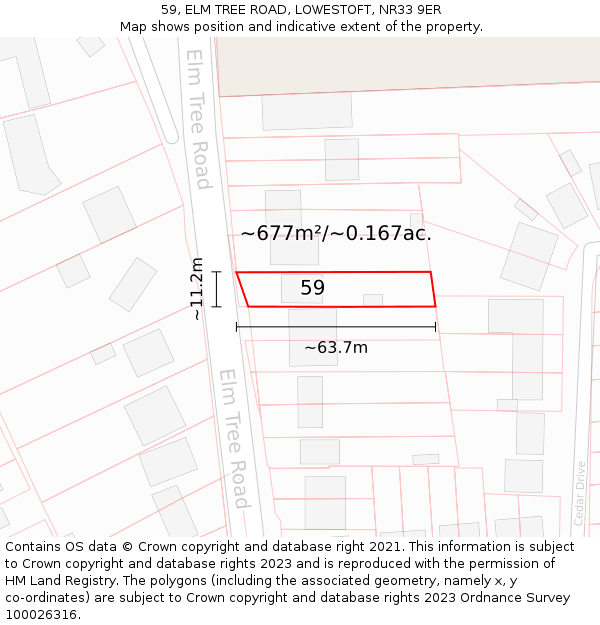59, ELM TREE ROAD, LOWESTOFT, NR33 9ER: Plot and title map