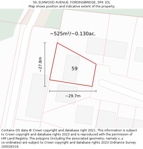 59, ELMWOOD AVENUE, FORDINGBRIDGE, SP6 1DL: Plot and title map