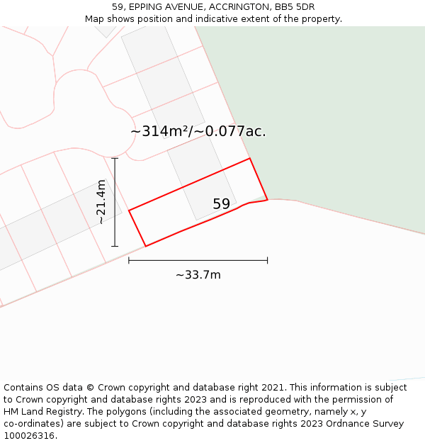 59, EPPING AVENUE, ACCRINGTON, BB5 5DR: Plot and title map