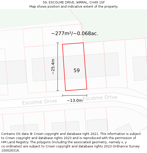 59, ESCOLME DRIVE, WIRRAL, CH49 1SF: Plot and title map