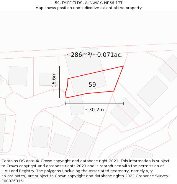 59, FAIRFIELDS, ALNWICK, NE66 1BT: Plot and title map