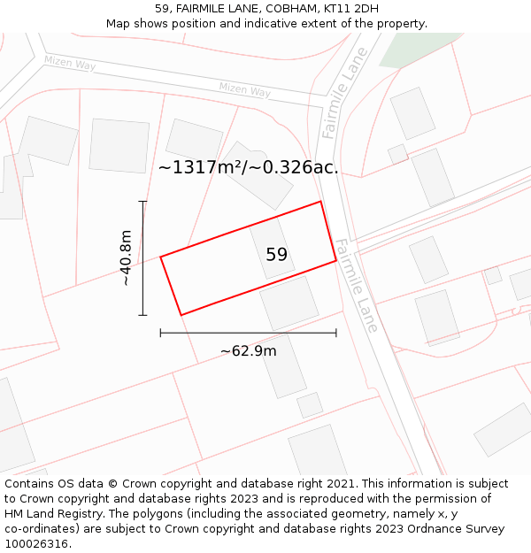 59, FAIRMILE LANE, COBHAM, KT11 2DH: Plot and title map