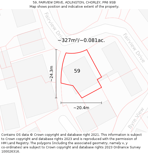 59, FAIRVIEW DRIVE, ADLINGTON, CHORLEY, PR6 9SB: Plot and title map