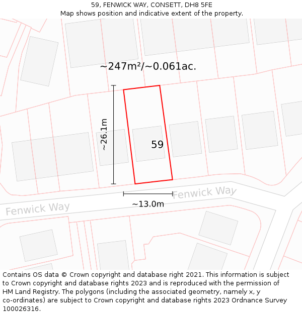 59, FENWICK WAY, CONSETT, DH8 5FE: Plot and title map