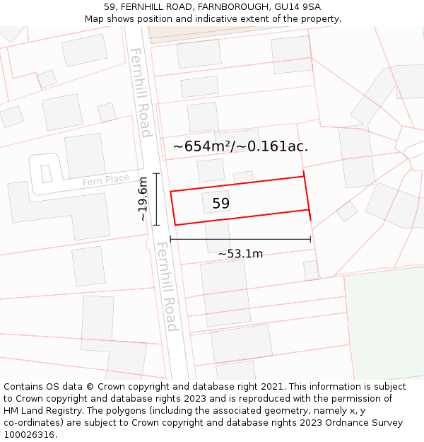 59, FERNHILL ROAD, FARNBOROUGH, GU14 9SA: Plot and title map
