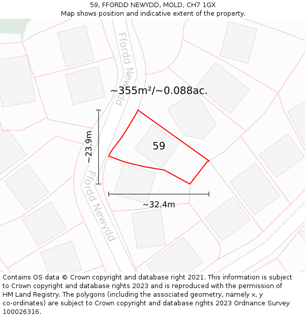 59, FFORDD NEWYDD, MOLD, CH7 1GX: Plot and title map