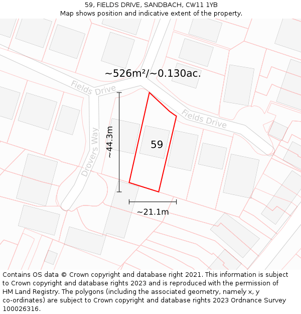 59, FIELDS DRIVE, SANDBACH, CW11 1YB: Plot and title map