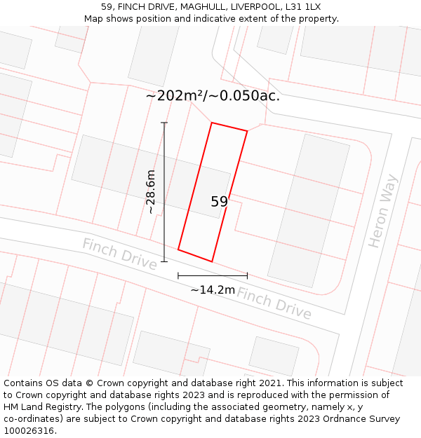 59, FINCH DRIVE, MAGHULL, LIVERPOOL, L31 1LX: Plot and title map