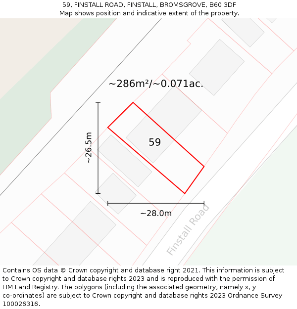 59, FINSTALL ROAD, FINSTALL, BROMSGROVE, B60 3DF: Plot and title map