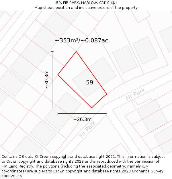 59, FIR PARK, HARLOW, CM19 4JU: Plot and title map