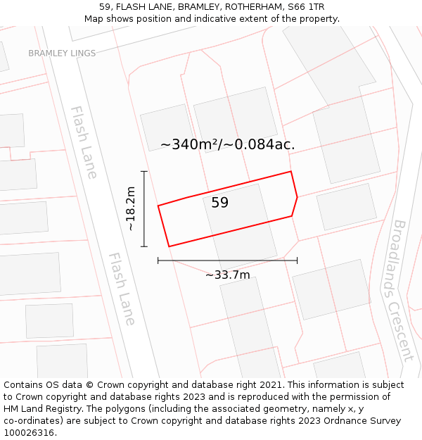 59, FLASH LANE, BRAMLEY, ROTHERHAM, S66 1TR: Plot and title map