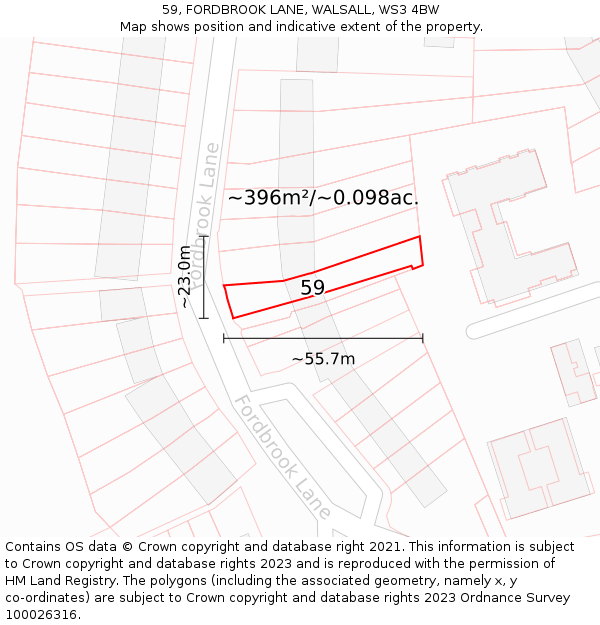 59, FORDBROOK LANE, WALSALL, WS3 4BW: Plot and title map
