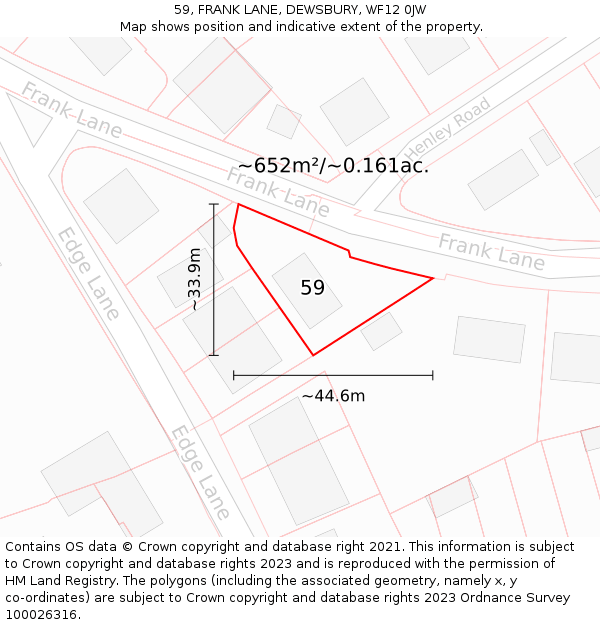 59, FRANK LANE, DEWSBURY, WF12 0JW: Plot and title map