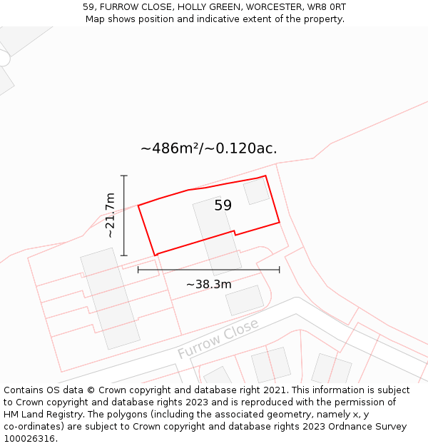 59, FURROW CLOSE, HOLLY GREEN, WORCESTER, WR8 0RT: Plot and title map
