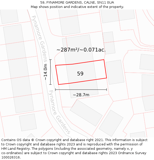 59, FYNAMORE GARDENS, CALNE, SN11 0UA: Plot and title map