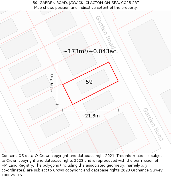 59, GARDEN ROAD, JAYWICK, CLACTON-ON-SEA, CO15 2RT: Plot and title map