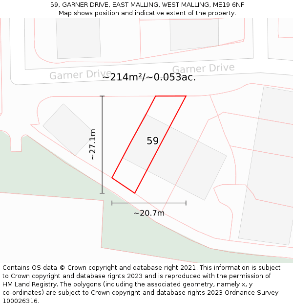 59, GARNER DRIVE, EAST MALLING, WEST MALLING, ME19 6NF: Plot and title map