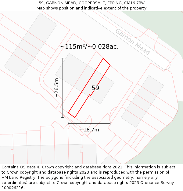 59, GARNON MEAD, COOPERSALE, EPPING, CM16 7RW: Plot and title map