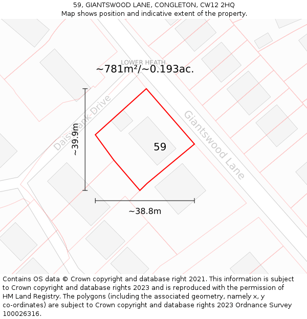 59, GIANTSWOOD LANE, CONGLETON, CW12 2HQ: Plot and title map