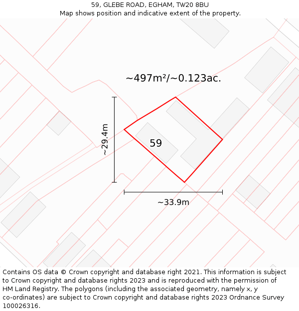 59, GLEBE ROAD, EGHAM, TW20 8BU: Plot and title map