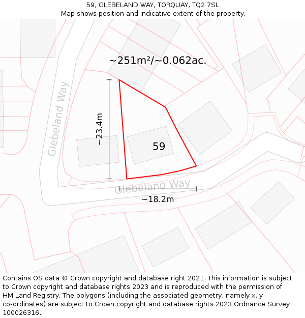 59, GLEBELAND WAY, TORQUAY, TQ2 7SL: Plot and title map