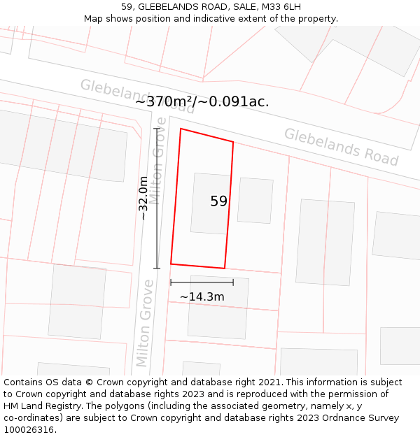 59, GLEBELANDS ROAD, SALE, M33 6LH: Plot and title map