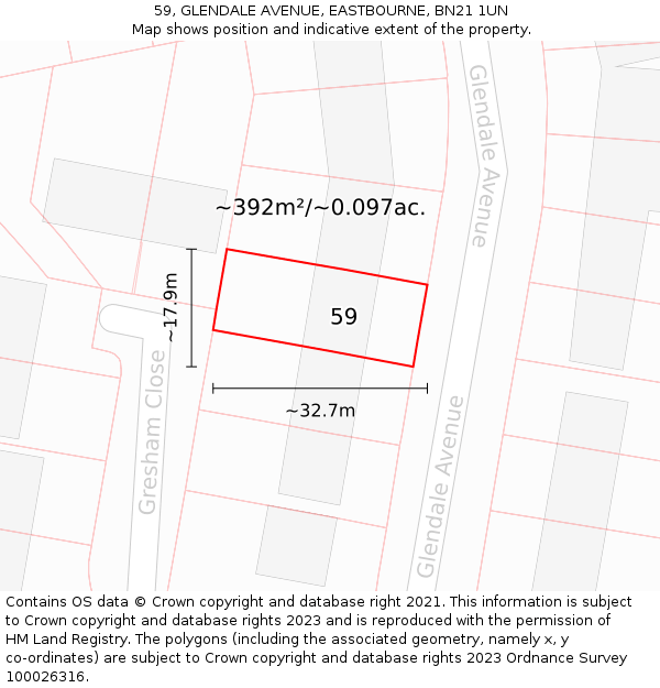 59, GLENDALE AVENUE, EASTBOURNE, BN21 1UN: Plot and title map